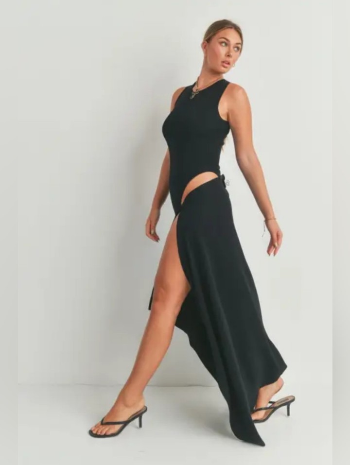 Black Cutout Maxi Dress With High Slit